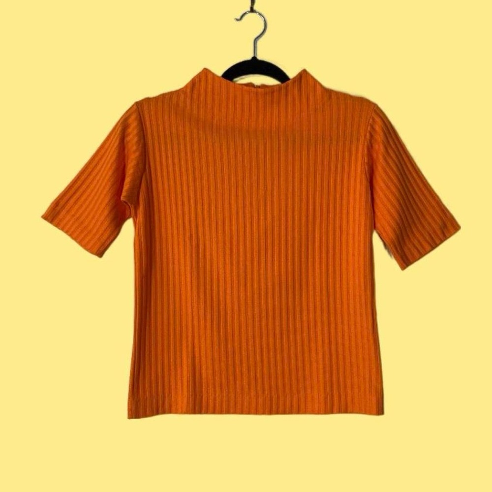 Vintage Orange Ribbed Mock Neck Top
